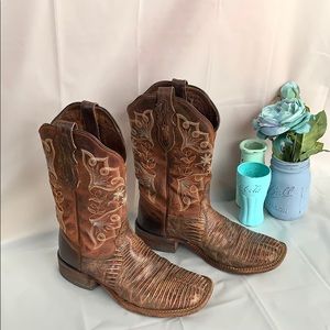 Tony Lama Sienna Tri-Tone Lizard Cowboy Boots